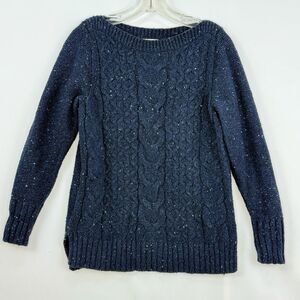 St John's Bay Women's Long Sleeve Cable Knit Sweater Size MP Blue Marble